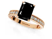 Milgrain Pave Engagement Ring Setting for Fancy Black Emerald Cut Center with Accent Band and Prong Head in Rose Gold