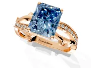 Solitaire Engagement Ring Setting for Fancy Blue Radiant Cut Center with Pave and Plain Crossover Band and Prong Head in Rose Gold