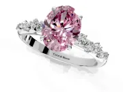 Cluster Engagement Ring Setting for Fancy Pink Oval Center with Round Cut Accent Band and Prong Head in White Gold