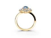 Floral Halo Engagement Ring Setting for Fancy Blue Marquise Center with Pave Accents and Prong Head in Yellow Gold