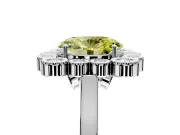 Cluster Halo Engagement Ring Setting for Fancy Yellow Oval Center with Milgrain Bezel Accents and Prong Head in Sterling Silver