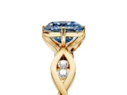 Solitaire Engagement Ring Setting for Fancy Blue Asscher Cut Center with Accented Twist Band and Leaf Prong Head in Yellow Gold