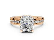 Solitaire Engagement Ring Setting for Radiant Cut Center with Raised Channel Band and Prong Head in Rose Gold