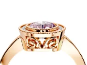 Halo Engagement Ring Setting for Fancy Pink Oval Center with Milgrain Halo, Pave Band and Prong Head in Rose Gold