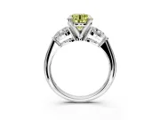 3 Stone Engagement Ring Setting for Fancy Yellow Round Cut Center with Large Pear-Shaped Accents and Prong Head in White Gold