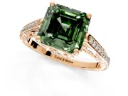Cathedral Engagement Ring Setting for Fancy Green Asscher Cut Center with Antique-Style Pave Band and Prong Head in Rose Gold