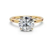 Hidden Halo Engagement Ring Setting for Round Cut Center with Thin Rounded Band and Prong Head in Yellow Gold
