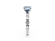 Solitaire Engagement Ring Setting for Fancy Blue Asscher Cut Center with Beaded Bezel Station Band and Prong Head in Sterling Silver