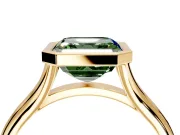 Solitaire Engagement Ring Setting for Fancy Green Asscher Cut Center with V Split Shank and Bezel Head in Yellow Gold