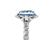 Floral Engagement Ring Setting for Fancy Blue Princess Cut Center with Pave Band and Floral Prong Head in White Gold