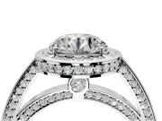 Halo Engagement Ring Setting for Round Cut Center with Framed Halo, Pave Band and Prong Head in Platinum