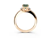 Paired Accent Engagement Ring Setting for Fancy Green Emerald Cut Center with Pave Band and Prong Head in Rose Gold