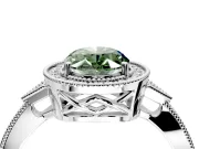 Halo Engagement Ring Setting for Fancy Green Oval Center with Milgrain Rim, Pave Band and Prong Head in Sterling Silver