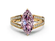 Split Shank Engagement Ring Setting for Fancy Pink Marquise Center with Pave Split Shank and Prong Head in Yellow Gold