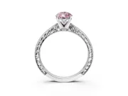 Solitaire Engagement Ring Setting for Fancy Pink Pear-Shaped Center with Engraved Milgrain Band and Prong Head in Sterling Silver