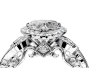 Milgrain Halo Engagement Ring Setting for Heart-Shaped Center with Shoulder Bezels and Prong Head in White Gold