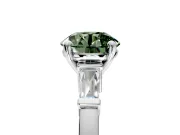 3 Stone Engagement Ring Setting for Fancy Green Round Cut Center with Channel Baguette Accents and Prong Head in Sterling Silver