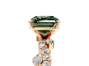 Solitaire Engagement Ring Setting for Fancy Green Asscher Cut Center with Bar-Station Pave Twist and Prong Head in Rose Gold