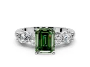 5 Stone Engagement Ring Setting for Fancy Green Emerald Cut Center with Graduated Accents and Prong Head in Sterling Silver