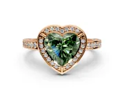 Halo Engagement Ring Setting for Fancy Green Heart-Shaped Center with Framed Halo, Pave Band and Prong Head in Rose Gold