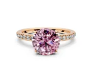 Solitaire Engagement Ring Setting for Fancy Pink Round Cut Center with Fine Pave Band and Prong Head in Rose Gold