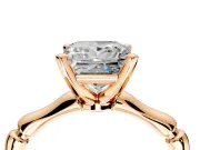 Solitaire Engagement Ring Setting for Princess Cut Center with Bamboo Band and Prong Head in Rose Gold