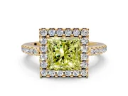 Pave Halo Engagement Ring Setting for Fancy Yellow Princess Cut Center with Single Row Pave Band and Prong Head in Yellow Gold
