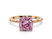 Solitaire Engagement Ring Setting for Fancy Pink Cushion Cut Center with Plain Twisted Rope Band and Prong Head in Rose Gold