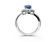 3 Stone Engagement Ring Setting for Fancy Blue Radiant Cut Center with Wide Plain Band and Prong Head in Platinum