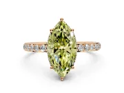 Hidden Halo Engagement Ring Setting for Fancy Yellow Marquise Center with Pave Band and Prong Head in Rose Gold
