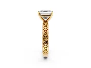 Solitaire Engagement Ring Setting for Asscher Cut Center with Scrollwork Band and Prong Head in Yellow Gold