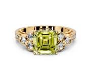 Cluster Engagement Ring Setting for Fancy Yellow Asscher Cut Center with Bezel Accent Clusters and Prong Head in Yellow Gold