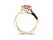 Floral Engagement Ring Setting for Fancy Pink Cushion Cut Center with Pave Band and Floral Prong Head in Rose Gold