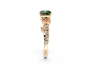 Leaf Motif Engagement Ring Setting for Fancy Green Cushion Cut Center with Pave Band and Prong Head in Rose Gold