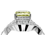 Halo Engagement Ring Setting for Fancy Yellow Asscher Cut Center with Pave Infinity Twist Band and Prong Head in White Gold