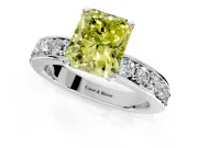 Solitaire Engagement Ring Setting for Fancy Yellow Radiant Cut Center with Channel-Set Accents and Prong Head in Platinum