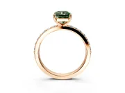 Solitaire Engagement Ring Setting for Fancy Green Radiant Cut Center with Round Cut Pave Band and Prong Head in Rose Gold