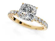 Solitaire Engagement Ring Setting for Cushion Cut Center with Large Accent Band and Prong Head in Yellow Gold