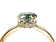 Hidden Halo Engagement Ring Setting for Fancy Green Oval Center with Wide Flat Plain Band and Prong Head in Yellow Gold