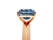Solitaire Engagement Ring Setting for Fancy Blue Asscher Cut Center with Wide Knife Ridge Band and Prong Head in Rose Gold