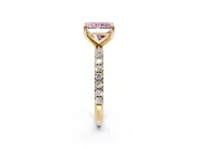 Solitaire Engagement Ring Setting for Fancy Pink Radiant Cut Center with Micro Pave Band and Prong Head in Yellow Gold