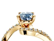 Solitaire Engagement Ring Setting for Fancy Blue Oval Center with Pave Bypass Swirl Band and Prong Head in Yellow Gold