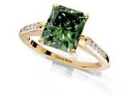 Solitaire Engagement Ring Setting for Fancy Green Radiant Cut Center with Channel Accents and Prong Head in Yellow Gold