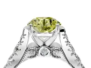 Solitaire Engagement Ring Setting for Fancy Yellow Round Cut Center with Pave Cathedral Shoulders and Prong Head in Platinum