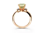 3 Stone Engagement Ring Setting for Fancy Yellow Asscher Cut Center with Wide Plain Band and Prong Head in Rose Gold