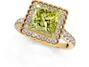 Milgrain Floral Halo Engagement Ring Setting for Fancy Yellow Princess Cut Center with Pave Band and Prong Head in Yellow Gold