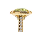 Halo Engagement Ring Setting for Fancy Yellow Radiant Cut Center with Milgrain Pave Band and Bezel Head in Yellow Gold