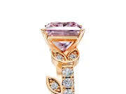Leaf Motif Engagement Ring Setting for Fancy Pink Princess Cut Center with Pave Band and Prong Head in Rose Gold