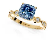 Solitaire Engagement Ring Setting for Fancy Blue Cushion Cut Center with Milgrain Bezel Accents and Prong Head in Yellow Gold