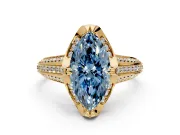 Solitaire Engagement Ring Setting for Fancy Blue Marquise Center with Accented Split Shank and Prong Head in Yellow Gold